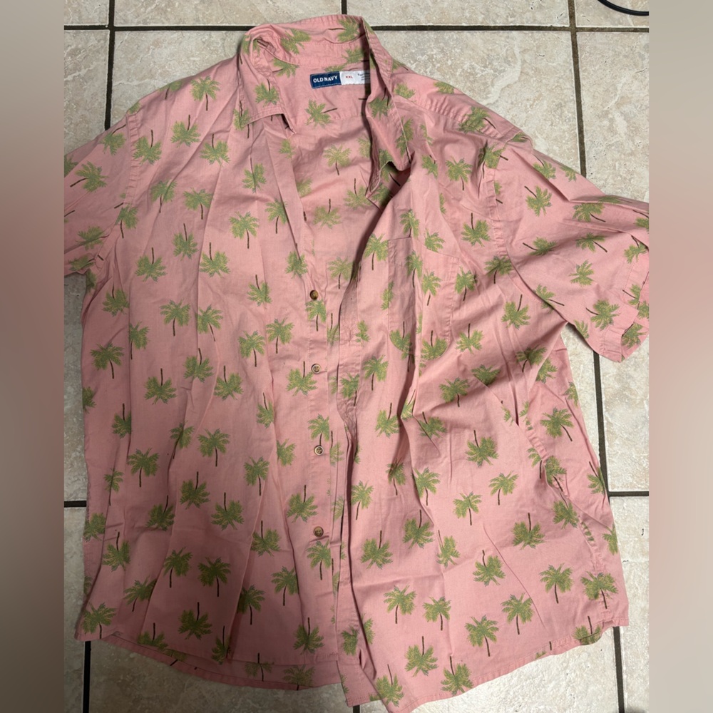 Old Navy Pink Shirt with Green Palm Print